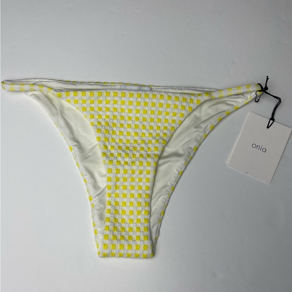 NWT ONIA Rochelle Bikini Bottom Gingham Print Citrus Yellow Size Small - Picture 1 of 7